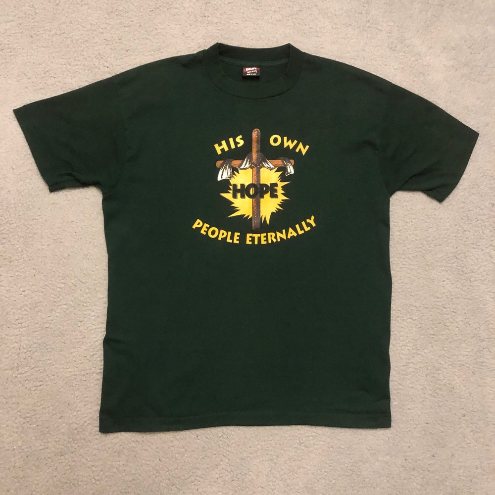Single Stitch Vtg 90s Christian T-Shirt L Cross Jesus Tee HOPE Psalm 32:7